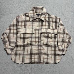 Hers & Mine Plaid Flannel Shacket Beige Brown Women’s